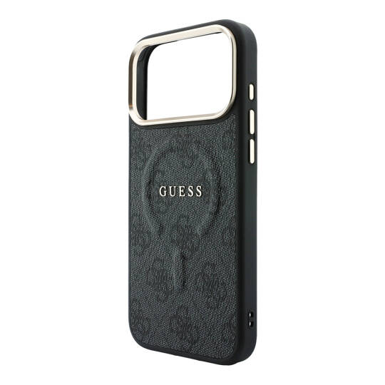 Apple iPhone 18 Pro Max Kılıf Guess Orjinal Lisanslı M-safe Şarj Özellikli Metal Kamera Çerçeveli C-Magnet 4G Desenli Yazı Logolu Kapak - 30