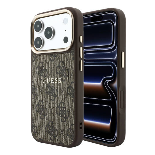 Apple iPhone 18 Pro Max Kılıf Guess Orjinal Lisanslı M-safe Şarj Özellikli Metal Kamera Çerçeveli C-Magnet 4G Desenli Yazı Logolu Kapak - 17