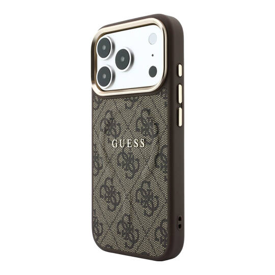 Apple iPhone 18 Pro Max Kılıf Guess Orjinal Lisanslı M-safe Şarj Özellikli Metal Kamera Çerçeveli C-Magnet 4G Desenli Yazı Logolu Kapak - 18