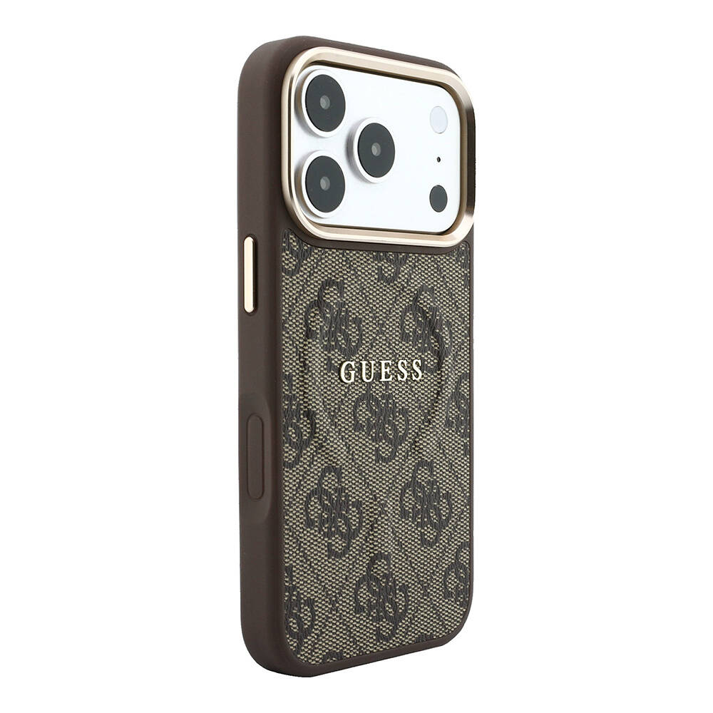 Apple iPhone 18 Pro Max Kılıf Guess Orjinal Lisanslı M-safe Şarj Özellikli Metal Kamera Çerçeveli C-Magnet 4G Desenli Yazı Logolu Kapak - 20