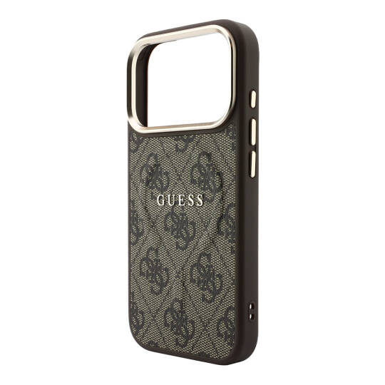 Apple iPhone 18 Pro Max Kılıf Guess Orjinal Lisanslı M-safe Şarj Özellikli Metal Kamera Çerçeveli C-Magnet 4G Desenli Yazı Logolu Kapak - 22