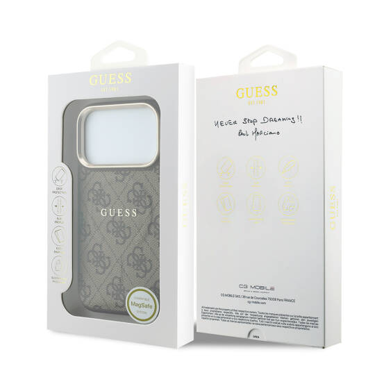 Apple iPhone 18 Pro Max Kılıf Guess Orjinal Lisanslı M-safe Şarj Özellikli Metal Kamera Çerçeveli C-Magnet 4G Desenli Yazı Logolu Kapak - 24