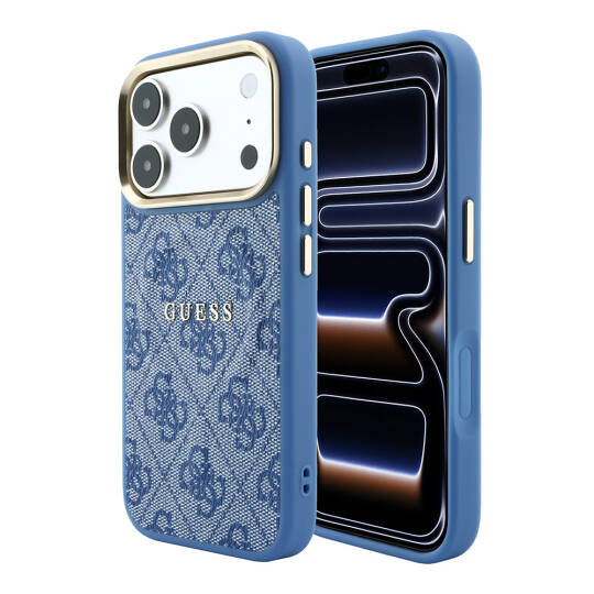 Apple iPhone 18 Pro Max Kılıf Guess Orjinal Lisanslı M-safe Şarj Özellikli Metal Kamera Çerçeveli C-Magnet 4G Desenli Yazı Logolu Kapak - 9