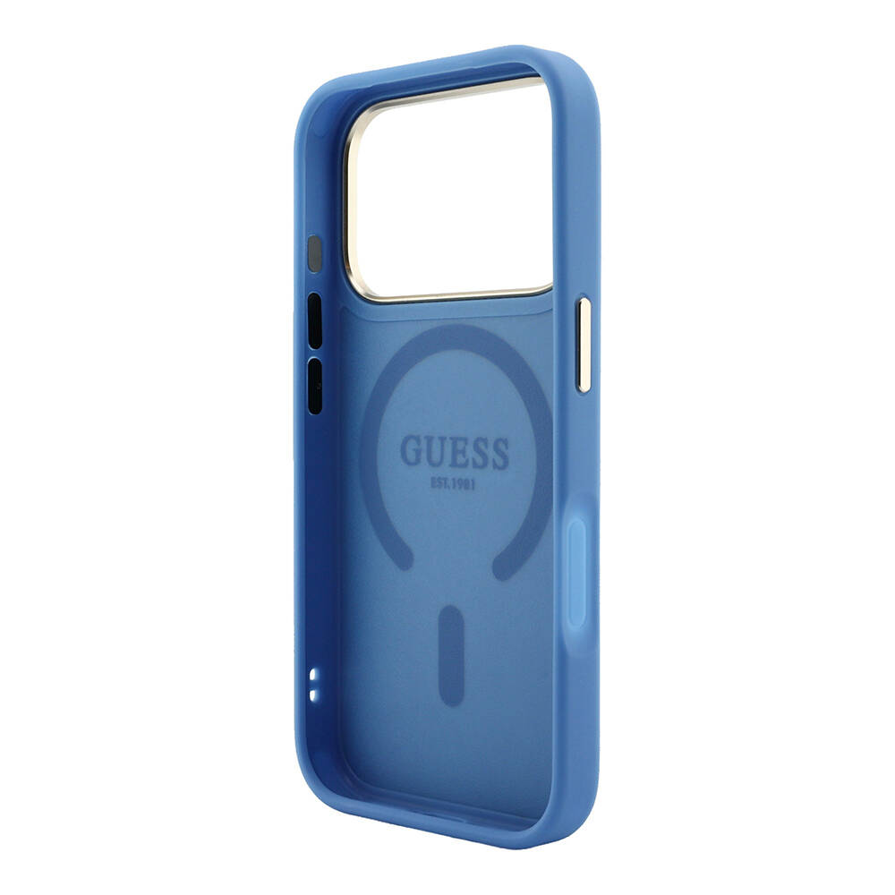 Apple iPhone 18 Pro Max Kılıf Guess Orjinal Lisanslı M-safe Şarj Özellikli Metal Kamera Çerçeveli C-Magnet 4G Desenli Yazı Logolu Kapak - 15