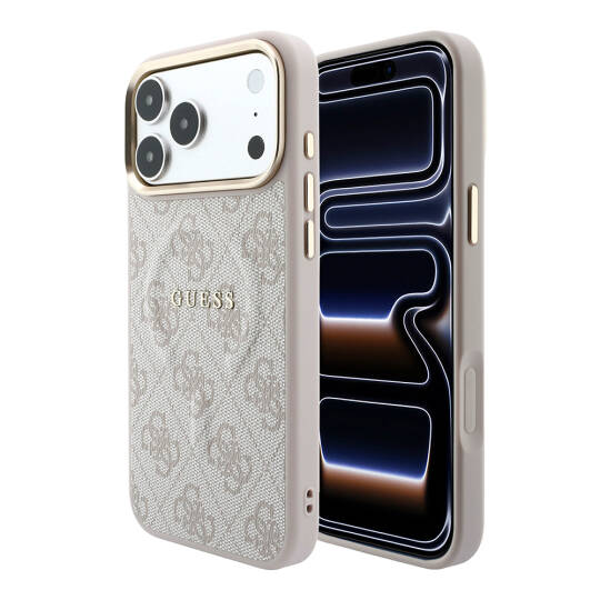 Apple iPhone 18 Pro Max Kılıf Guess Orjinal Lisanslı M-safe Şarj Özellikli Metal Kamera Çerçeveli C-Magnet 4G Desenli Yazı Logolu Kapak - 1