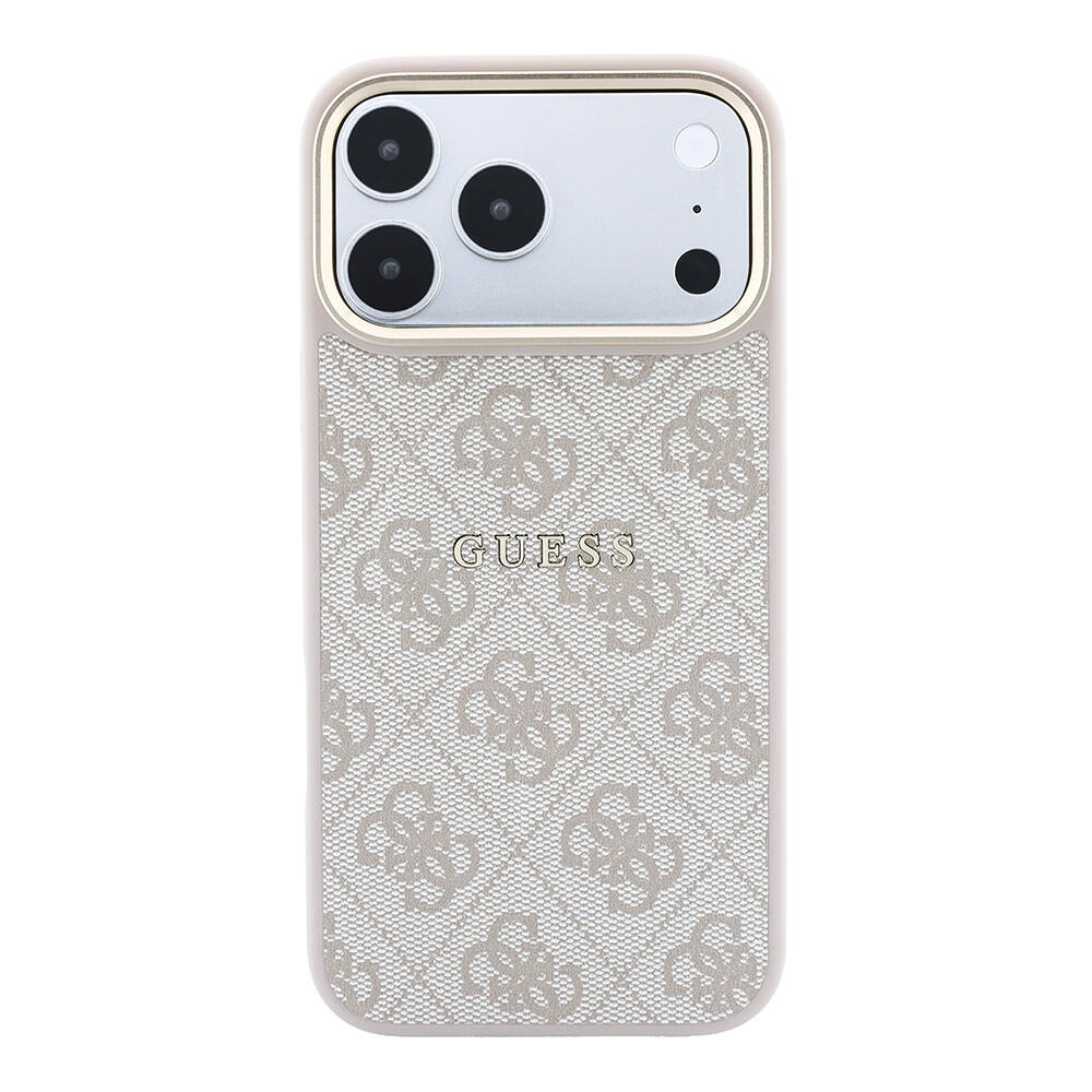 Apple iPhone 18 Pro Max Kılıf Guess Orjinal Lisanslı M-safe Şarj Özellikli Metal Kamera Çerçeveli C-Magnet 4G Desenli Yazı Logolu Kapak - 3