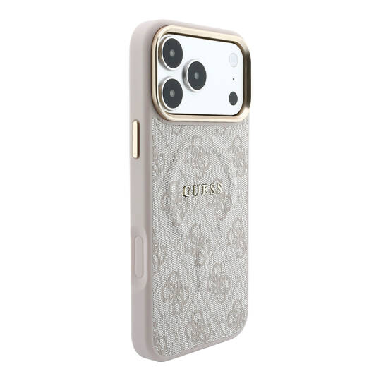 Apple iPhone 18 Pro Max Kılıf Guess Orjinal Lisanslı M-safe Şarj Özellikli Metal Kamera Çerçeveli C-Magnet 4G Desenli Yazı Logolu Kapak - 4