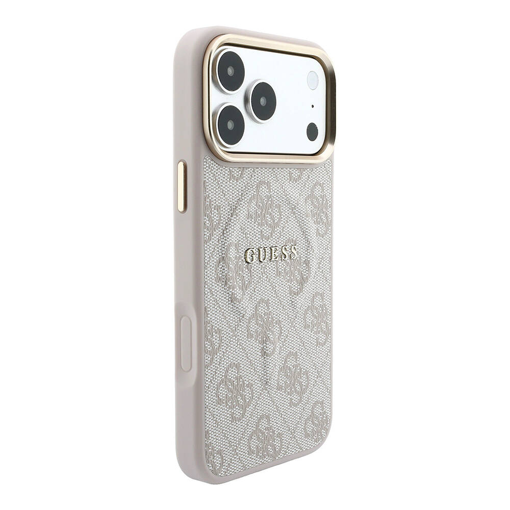 Apple iPhone 18 Pro Max Kılıf Guess Orjinal Lisanslı M-safe Şarj Özellikli Metal Kamera Çerçeveli C-Magnet 4G Desenli Yazı Logolu Kapak - 4
