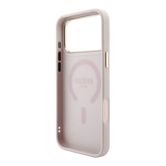 Apple iPhone 18 Pro Max Kılıf Guess Orjinal Lisanslı M-safe Şarj Özellikli Metal Kamera Çerçeveli C-Magnet 4G Desenli Yazı Logolu Kapak - 7