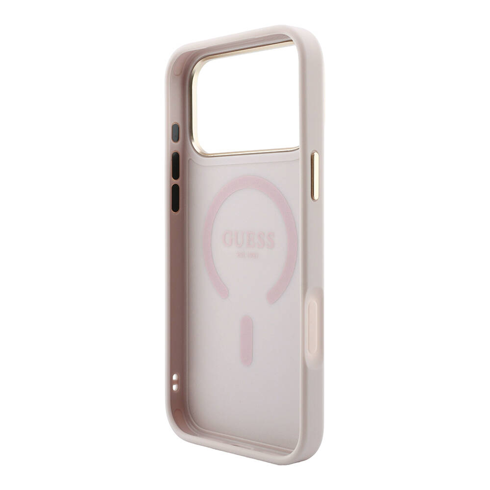 Apple iPhone 18 Pro Max Kılıf Guess Orjinal Lisanslı M-safe Şarj Özellikli Metal Kamera Çerçeveli C-Magnet 4G Desenli Yazı Logolu Kapak - 7