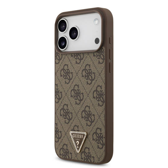 Apple iPhone 18 Pro Max Kılıf Guess Orjinal Lisanslı M-safe Şarj Özellikli PU Deri Taşlı Üçgen Logo 4G Desenli Strass Kapak - 10