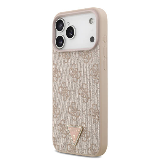 Apple iPhone 18 Pro Max Kılıf Guess Orjinal Lisanslı M-safe Şarj Özellikli PU Deri Taşlı Üçgen Logo 4G Desenli Strass Kapak - 2