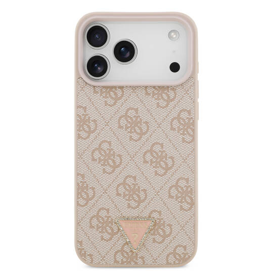 Apple iPhone 18 Pro Max Kılıf Guess Orjinal Lisanslı M-safe Şarj Özellikli PU Deri Taşlı Üçgen Logo 4G Desenli Strass Kapak - 3