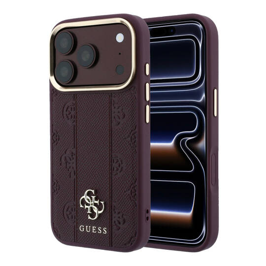 Apple iPhone 18 Pro Max Kılıf Guess Orjinal Lisanslı M-safe Şarj Özellikli Şeritli Peony 4G ve Yazı Logolu Kapak - 18