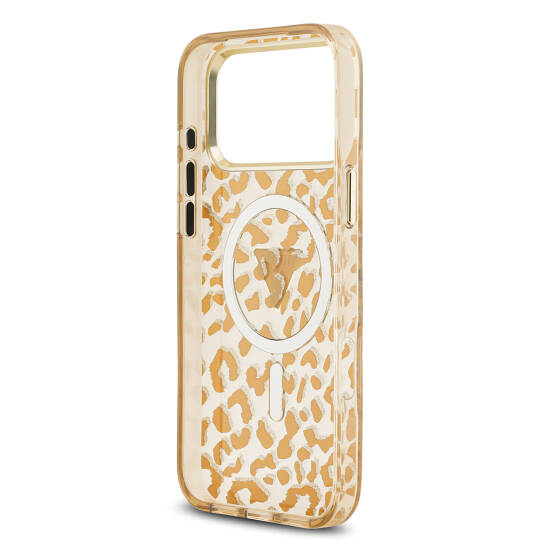 Apple iPhone 18 Pro Max Kılıf Guess Orjinal Lisanslı M-safe Şarj Özellikli Üçgen Logolu Simli Leopar Desenli Kapak - 15