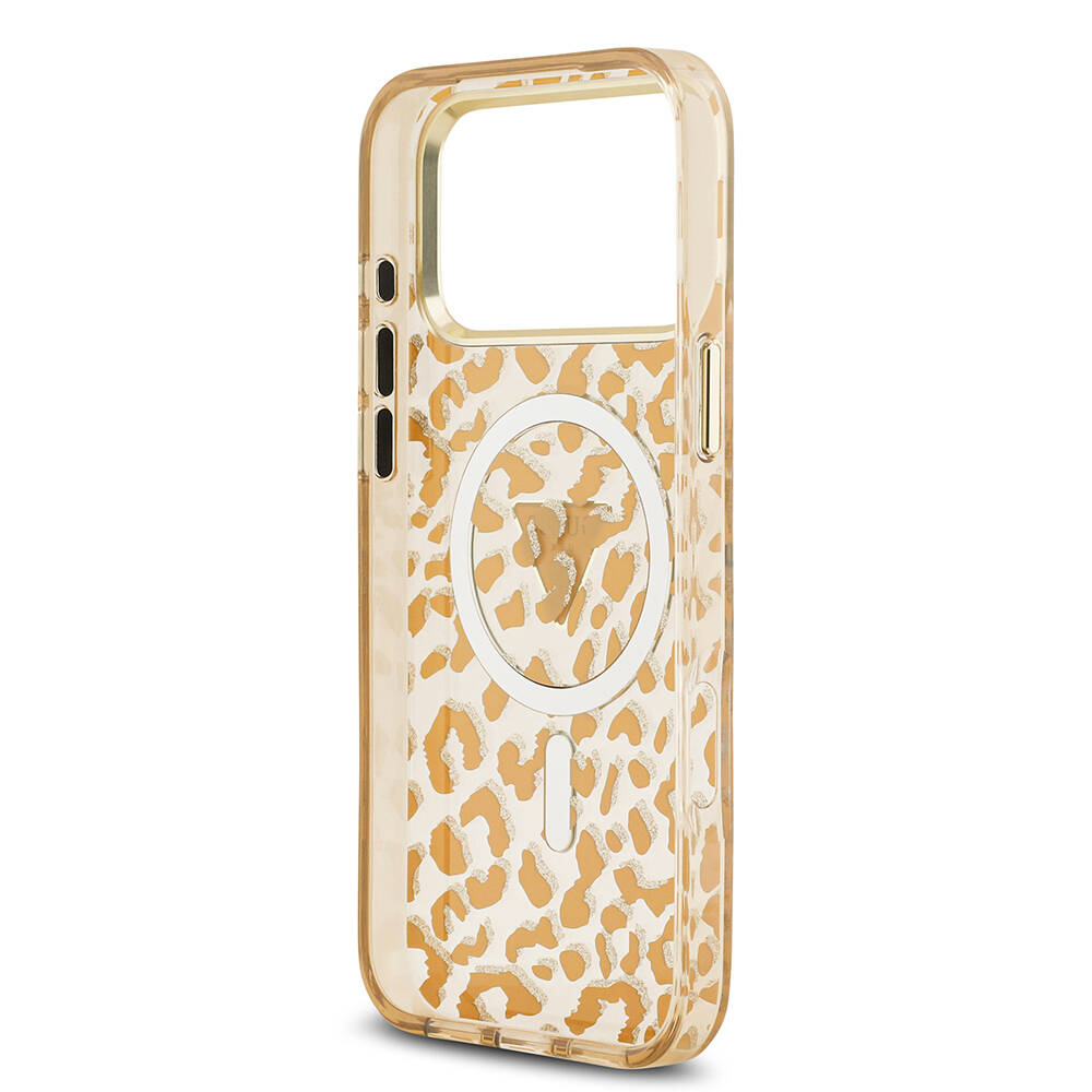 Apple iPhone 18 Pro Max Kılıf Guess Orjinal Lisanslı M-safe Şarj Özellikli Üçgen Logolu Simli Leopar Desenli Kapak - 15