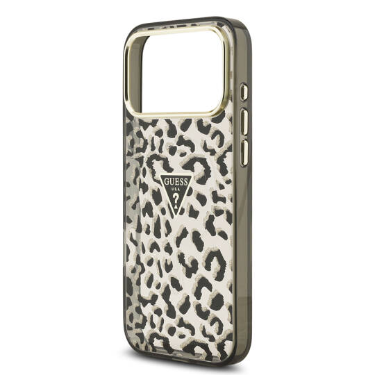 Apple iPhone 18 Pro Max Kılıf Guess Orjinal Lisanslı M-safe Şarj Özellikli Üçgen Logolu Simli Leopar Desenli Kapak - 6