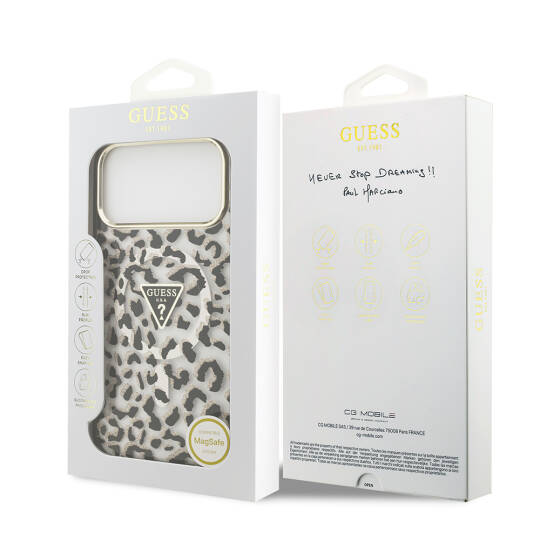 Apple iPhone 18 Pro Max Kılıf Guess Orjinal Lisanslı M-safe Şarj Özellikli Üçgen Logolu Simli Leopar Desenli Kapak - 8
