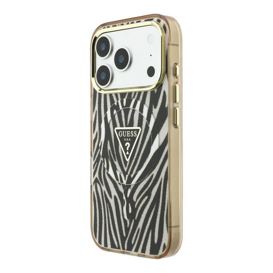 Apple iPhone 18 Pro Max Kılıf Guess Orjinal Lisanslı M-safe Şarj Özellikli Üçgen Logolu Zebra Desenli Silikon Kapak - 10