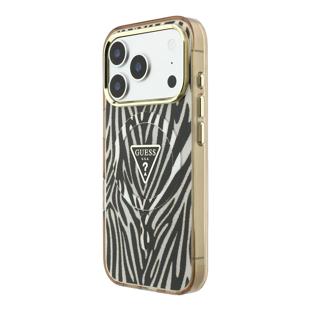 Apple iPhone 18 Pro Max Kılıf Guess Orjinal Lisanslı M-safe Şarj Özellikli Üçgen Logolu Zebra Desenli Silikon Kapak - 10