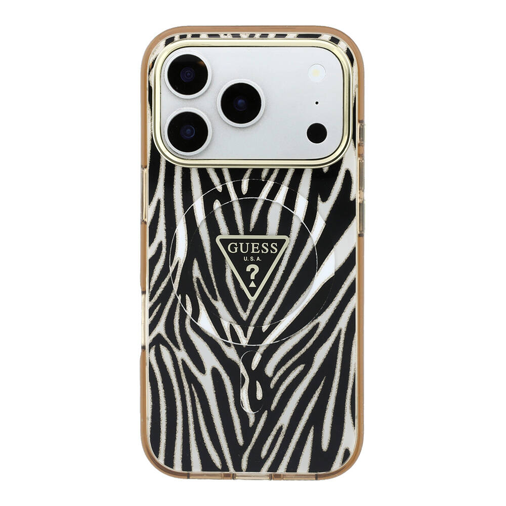 Apple iPhone 18 Pro Max Kılıf Guess Orjinal Lisanslı M-safe Şarj Özellikli Üçgen Logolu Zebra Desenli Silikon Kapak - 11