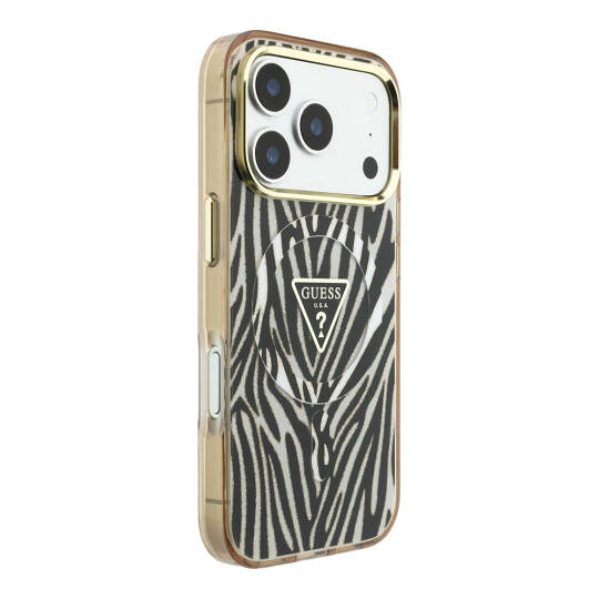 Apple iPhone 18 Pro Max Kılıf Guess Orjinal Lisanslı M-safe Şarj Özellikli Üçgen Logolu Zebra Desenli Silikon Kapak - 12
