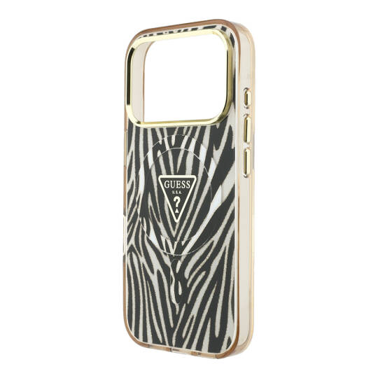 Apple iPhone 18 Pro Max Kılıf Guess Orjinal Lisanslı M-safe Şarj Özellikli Üçgen Logolu Zebra Desenli Silikon Kapak - 14