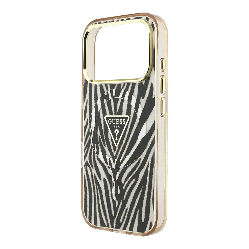 Apple iPhone 18 Pro Max Kılıf Guess Orjinal Lisanslı M-safe Şarj Özellikli Üçgen Logolu Zebra Desenli Silikon Kapak - 14