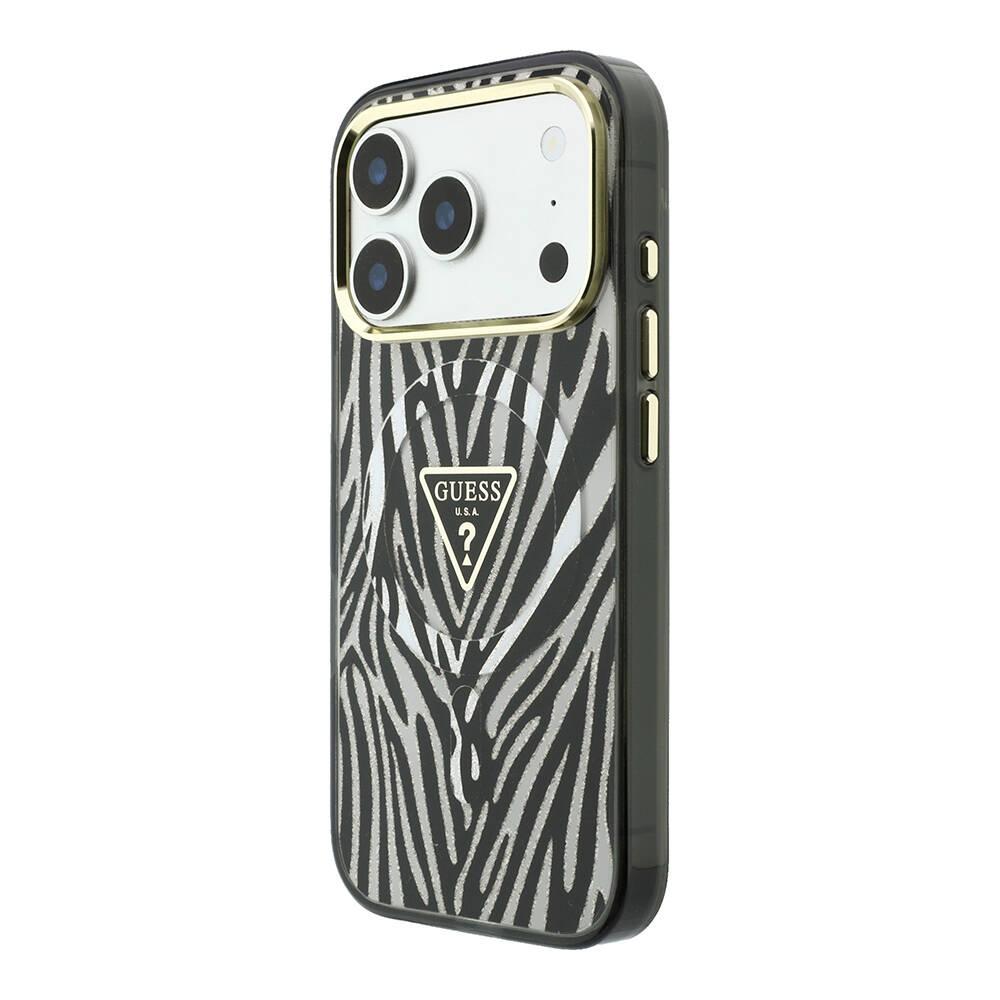 Apple iPhone 18 Pro Max Kılıf Guess Orjinal Lisanslı M-safe Şarj Özellikli Üçgen Logolu Zebra Desenli Silikon Kapak - 2