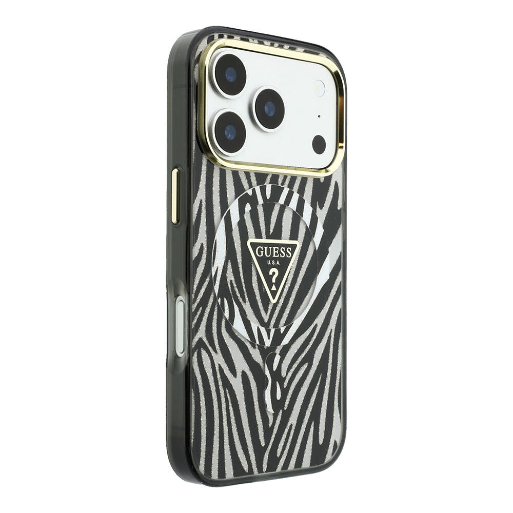 Apple iPhone 18 Pro Max Kılıf Guess Orjinal Lisanslı M-safe Şarj Özellikli Üçgen Logolu Zebra Desenli Silikon Kapak - 4