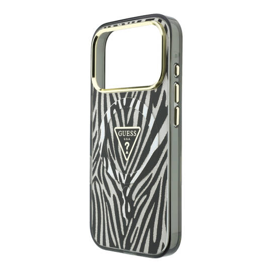 Apple iPhone 18 Pro Max Kılıf Guess Orjinal Lisanslı M-safe Şarj Özellikli Üçgen Logolu Zebra Desenli Silikon Kapak - 6