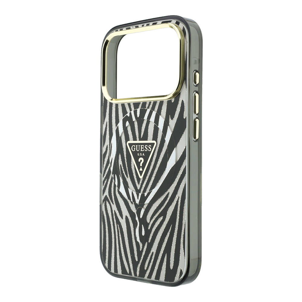 Apple iPhone 18 Pro Max Kılıf Guess Orjinal Lisanslı M-safe Şarj Özellikli Üçgen Logolu Zebra Desenli Silikon Kapak - 6