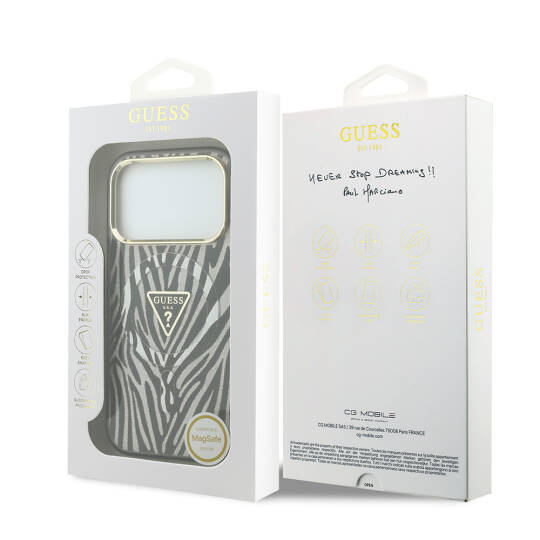 Apple iPhone 18 Pro Max Kılıf Guess Orjinal Lisanslı M-safe Şarj Özellikli Üçgen Logolu Zebra Desenli Silikon Kapak - 8