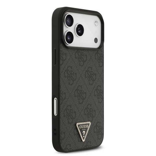 Apple iPhone 18 Pro Max Kılıf Guess Orjinal Lisanslı PU Deri Taşlı Üçgen Logo 4G Desenli Strass Kapak - 4