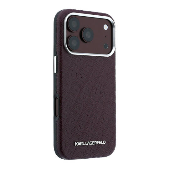 Apple iPhone 18 Pro Max Kılıf Karl Lagerfeld Orjinal Lisanslı PU Deri Damgalı Metal Yazı Logolu Grained Kapak - 4