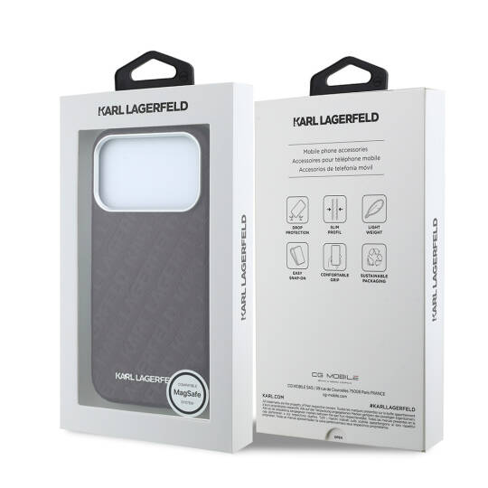 Apple iPhone 18 Pro Max Kılıf Karl Lagerfeld Orjinal Lisanslı PU Deri Damgalı Metal Yazı Logolu Grained Kapak - 8