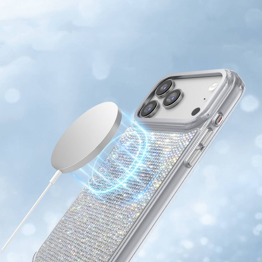 Apple iPhone 18 Pro Max Kılıf M-Safe Şarj Özellikli El İşlemeli Swarovski Taşlı Zore Paris Riva Sert PC Kapak - 6