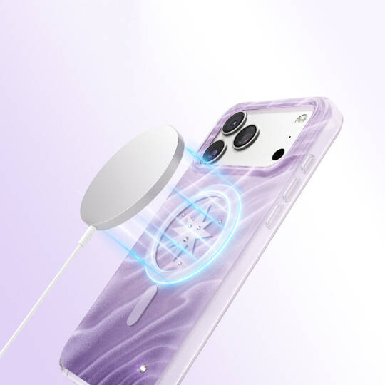 Apple iPhone 18 Pro Max Kılıf M-Safe Şarj Özellikli Orjinal Swarovski Taşlı Zore Paris Rovix Sert PC Kapak - 26