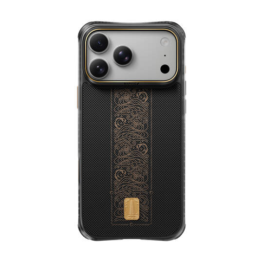 Apple iPhone 18 Pro Max Kılıf M-safe Şarj Özellikli Raptic Aramid Dual Rise Serisi 24 Ayar Altın Kaplamalı Karbon Kapak