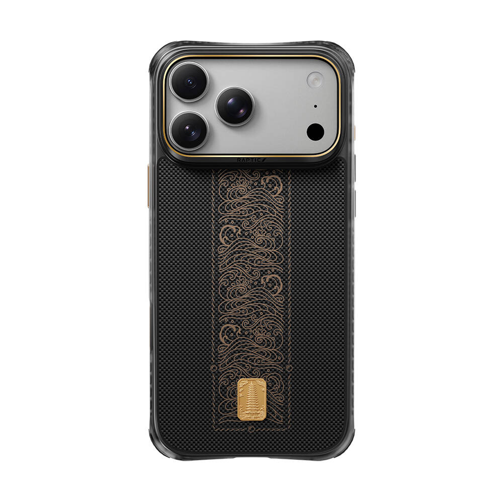 Apple iPhone 18 Pro Max Kılıf M-safe Şarj Özellikli Raptic Aramid Dual Rise Serisi 24 Ayar Altın Kaplamalı Karbon Kapak - 1