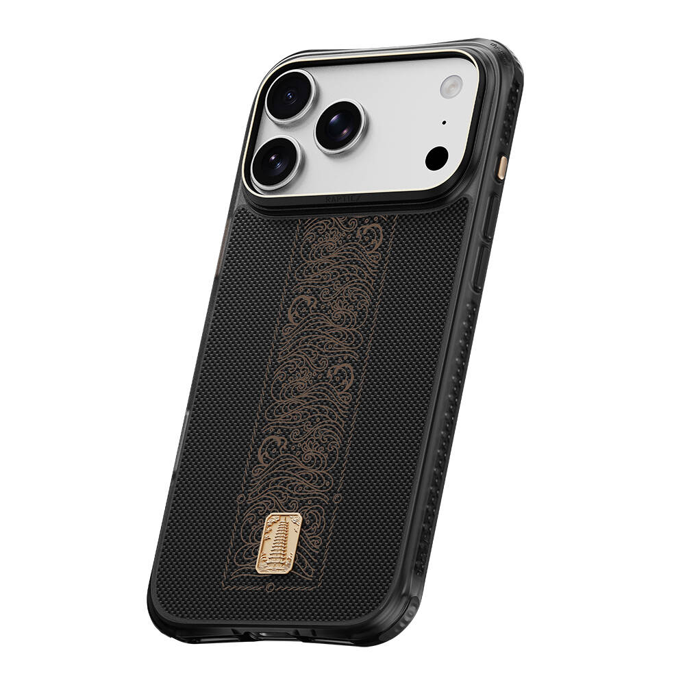 Apple iPhone 18 Pro Max Kılıf M-safe Şarj Özellikli Raptic Aramid Dual Rise Serisi 24 Ayar Altın Kaplamalı Karbon Kapak - 3