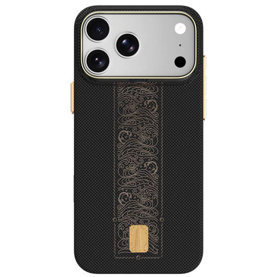 Apple iPhone 18 Pro Max Kılıf M-safe Şarj Özellikli Raptic Aramid Skin Rise Serisi 24 Ayar Altın Kaplamalı Karbon Kapak - 5