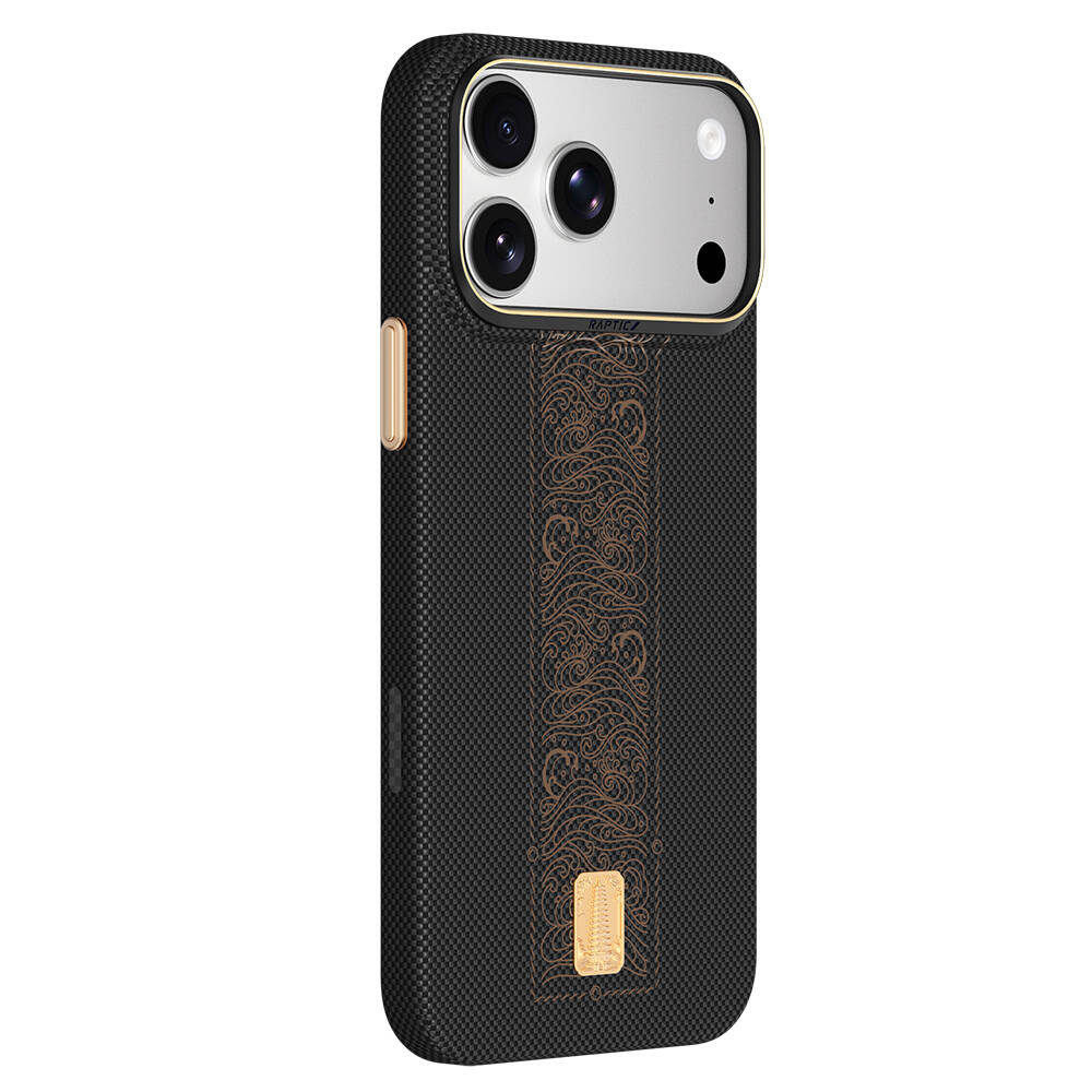 Apple iPhone 18 Pro Max Kılıf M-safe Şarj Özellikli Raptic Aramid Skin Rise Serisi 24 Ayar Altın Kaplamalı Karbon Kapak - 7