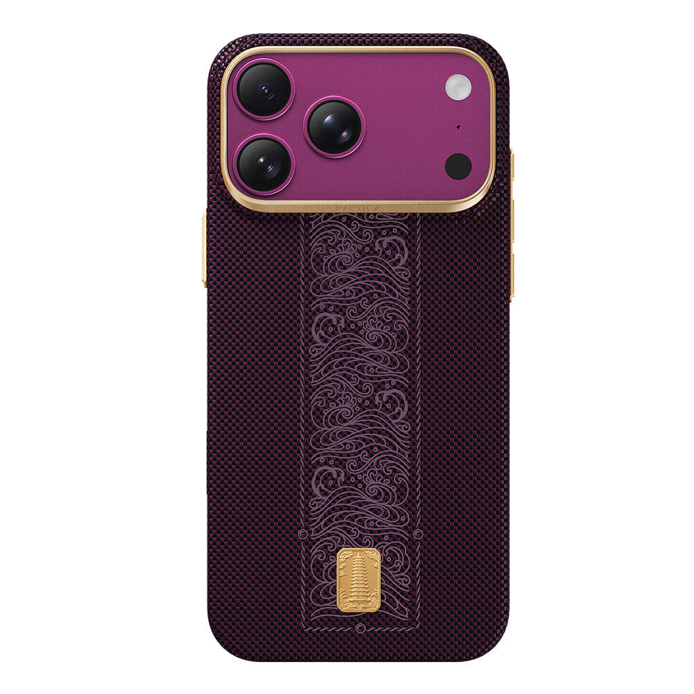 Apple iPhone 18 Pro Max Kılıf M-safe Şarj Özellikli Raptic Aramid Skin Rise Serisi 24 Ayar Altın Kaplamalı Karbon Kapak - 1