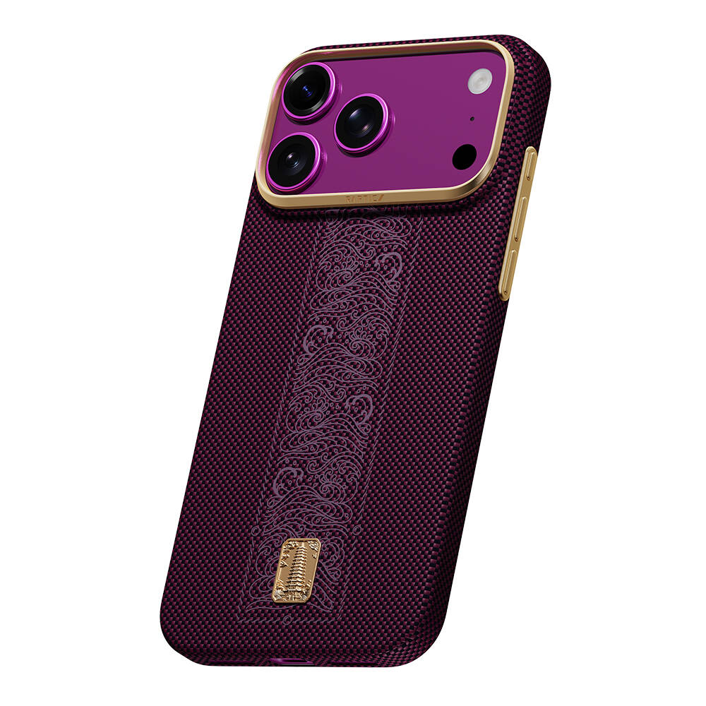Apple iPhone 18 Pro Max Kılıf M-safe Şarj Özellikli Raptic Aramid Skin Rise Serisi 24 Ayar Altın Kaplamalı Karbon Kapak - 2