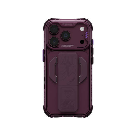 Apple iPhone 18 Pro Max Kılıf M-safe Şarj Özellikli Teknoloji Desenli Skinarma Helio CE Mag Charge Standlı Kapak Bordo