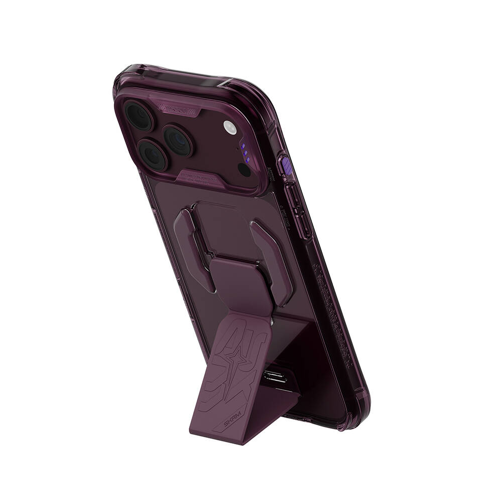 Apple iPhone 18 Pro Max Kılıf M-safe Şarj Özellikli Teknoloji Desenli Skinarma Helio CE Mag Charge Standlı Kapak - 18