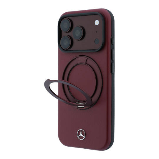 Apple iPhone 18 Pro Max Kılıf Mercedes Benz Orjinal Lisanslı M-safe Şarj Özellikli 360 Derece Dönebilen Standlı PU Metal Logolu Kapak - 2