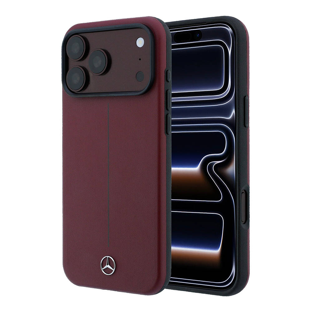 Apple iPhone 18 Pro Max Kılıf Mercedes Benz Orjinal Lisanslı M-safe Şarj Özellikli Metal Yıldız Logolu Çizgili Deri Kapak - 1