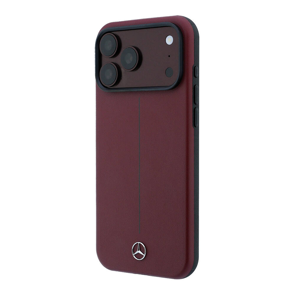 Apple iPhone 18 Pro Max Kılıf Mercedes Benz Orjinal Lisanslı M-safe Şarj Özellikli Metal Yıldız Logolu Çizgili Deri Kapak - 2